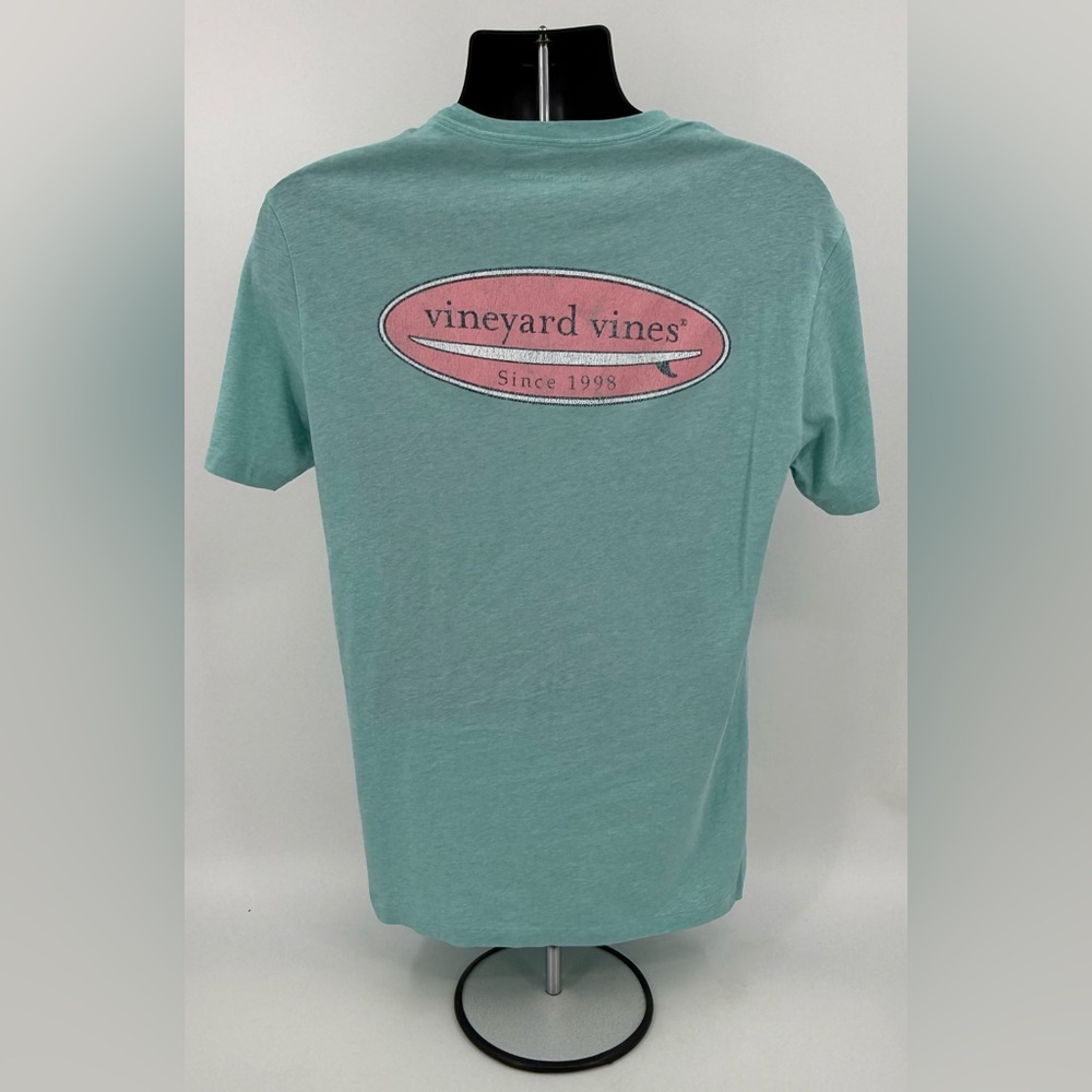 Vineyard Vines Surf‎ Logo Heather Aqua Graphic Pocket T-Shirt Crew Neck Men’s Sm